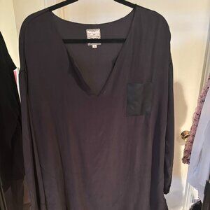 100% Silk Top With Pleather Pocket